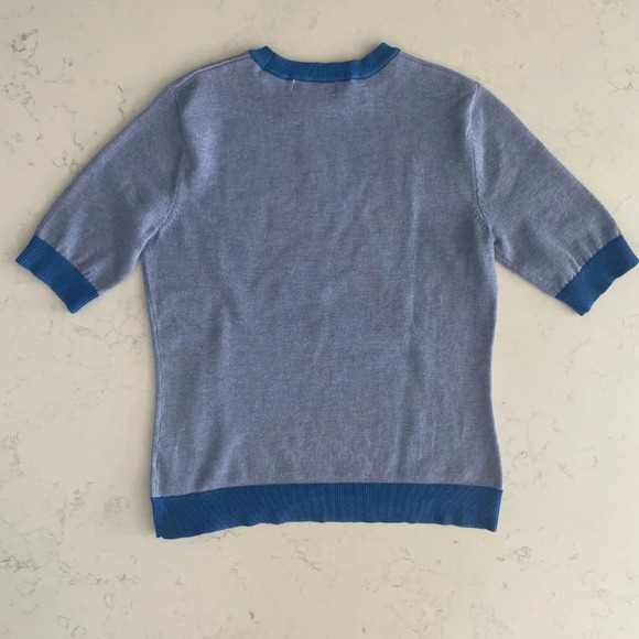 Daily Thread Short Sleeve Crew Neck Knit Sweater Duotone Blue + White Sz XS NWT - Picture 4 of 8